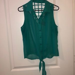 Teal collared tank top